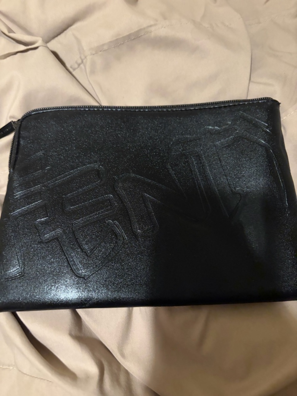 Men's Black Zip Pouch - Branded Embossed Design